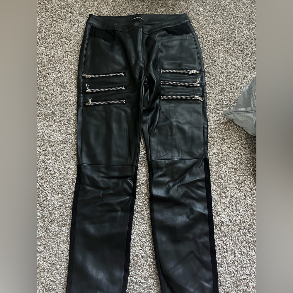 High waisted leather pants with suede detailing